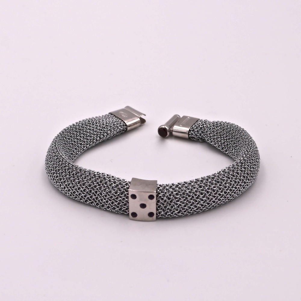Adami&Martucci Silver Mesh Bracelet w/Metal Cube